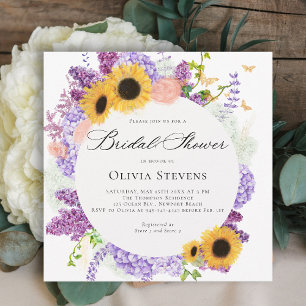 Sunflower Lilac Butterflies Floral Bridal Shower Invitation