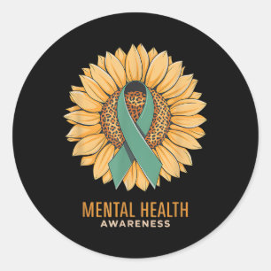Sunflower Lime Green Mental Health Awareness Classic Round Sticker