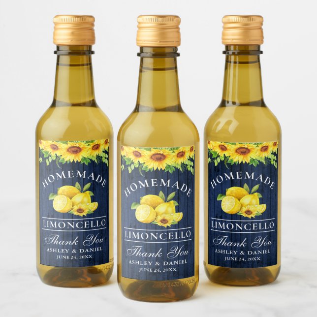 Sunflower Limoncello Blue Wood Mini Bottle Labels (Bottles)