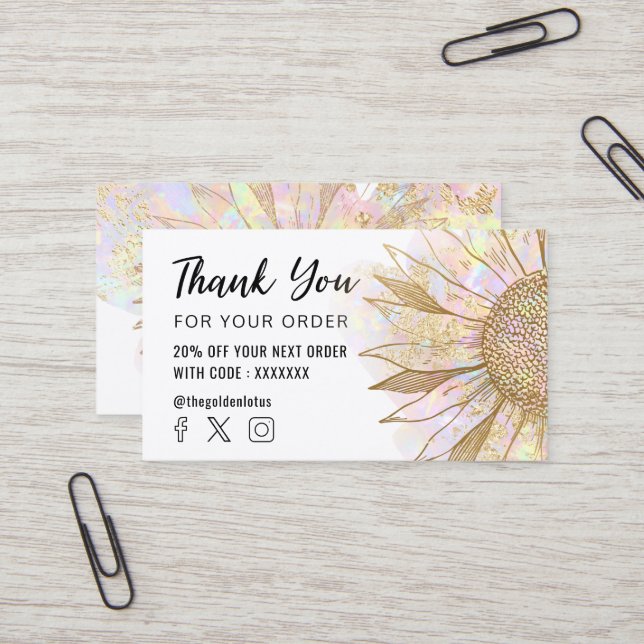 sunflower logo thank you business card (Front/Back In Situ)