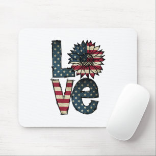 Sunflower Love American Flag Stars and Stripes Mouse Pad
