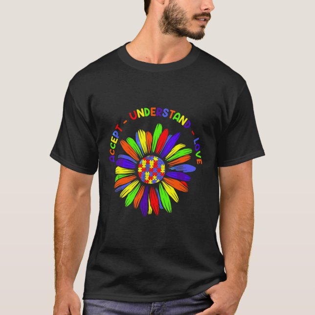 Sunflower Love Autism Understand Puzzle Awareness  T-Shirt (Front)