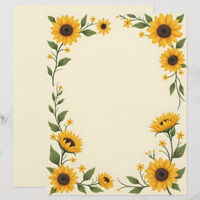 Sunflower Love Stationery Paper Custom Letterhead (Front/Back)