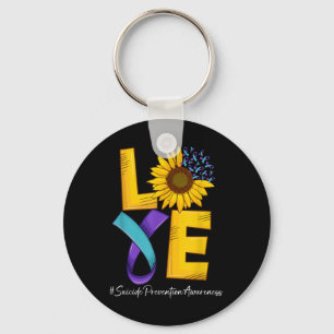 Sunflower Love Teal &amp; Purple Ribbon Suicide Pr Key Ring