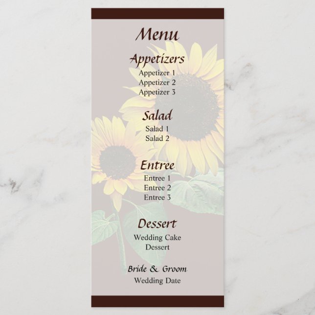 Sunflower Love Wedding Menu (Front)