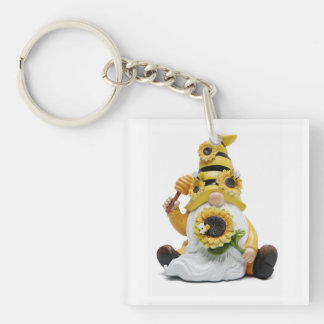 SUNFLOWER LOVING GNOME "KEY CHAIN" KEY RING