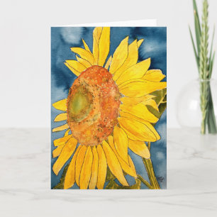 sunflower macro flower folk art greeting card