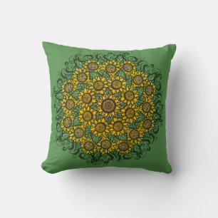 Sunflower Mandala Nature Lover Sunflowers Floral   Cushion