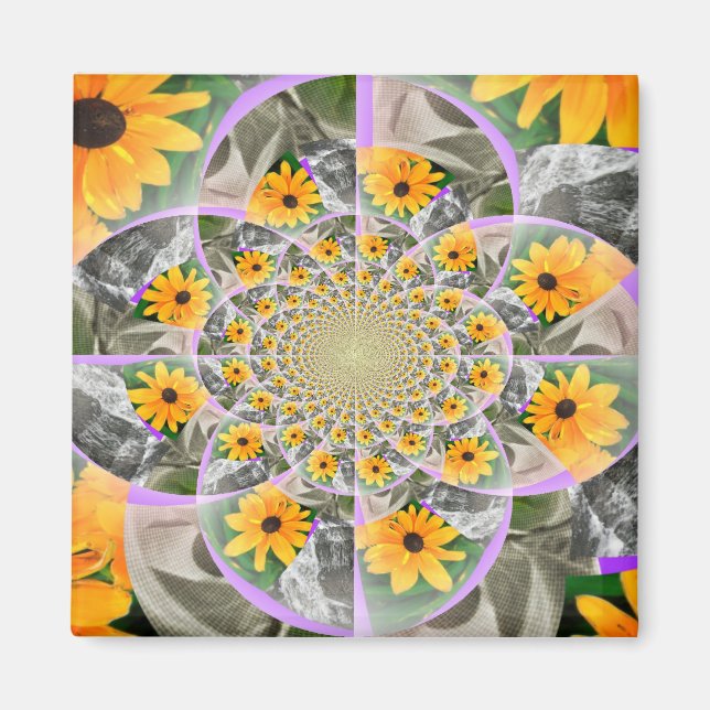 Sunflower Mandala Square Magnet (Front)
