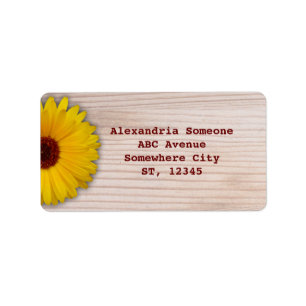 Sunflower Marigold on Rustic Wooden Boards Label