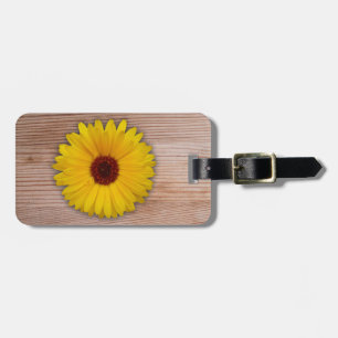 Sunflower Marigold on Rustic Wooden Boards Luggage Tag