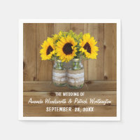 Sunflower Mason Jar Burlap + Lace Wedding Napkins