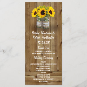 Sunflower Mason Jar Burlap + Lace Wedding Programs Programme