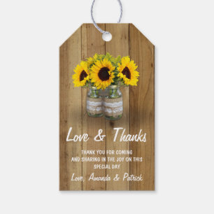 Sunflower Mason Jar Burlap Lace Wedding Thank You Gift Tags
