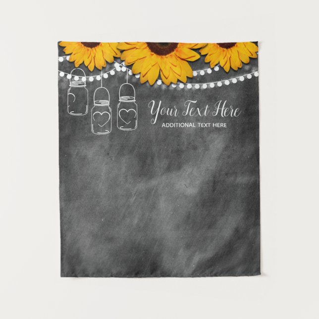 Sunflower Mason Jar Photo Booth Backdrop Tapestry (Front)