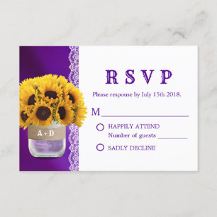 Sunflower Mason Jar Purple Wedding RSVP Card
