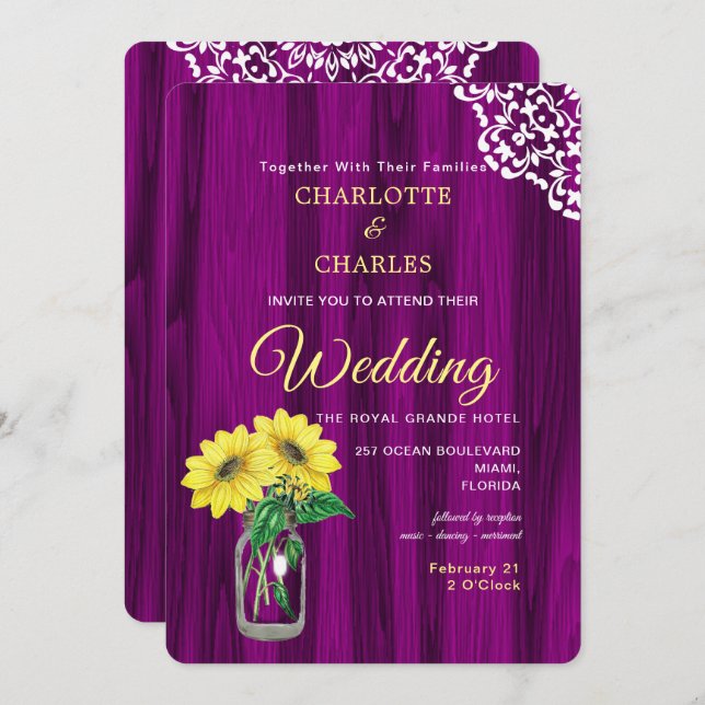 Sunflower Mason Jar Rustic Wedding Invitation (Front/Back)