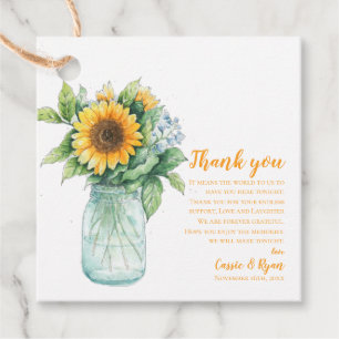 Sunflower Mason Jar Wedding Thank you Message Favour Tags