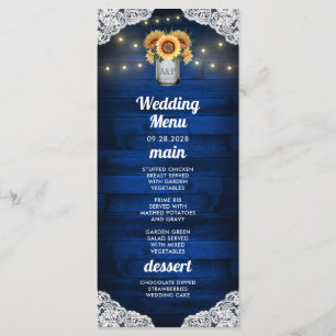 Sunflower Mason Jar Wood Lace Wedding Menu Cards