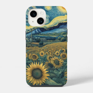Sunflower Meadow in the Starry Night iPhone 14 Case