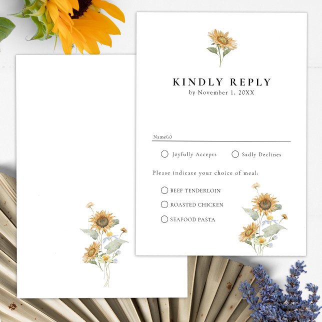 Sunflower Meals RSVP Card (Elegant Minimalist Sunflower Wildflower Floral Meals RSVP Card by Painted Paperie
)