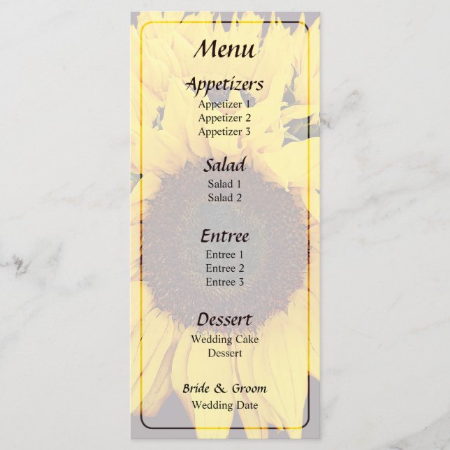 Sunflower Medallion Wedding Menu (Front)