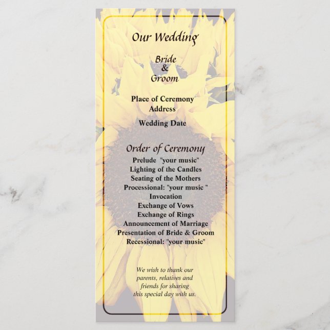Sunflower Medallion Wedding Program Programme (Front)