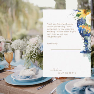 Sunflower Mediterranean Shower Message Thank You Card