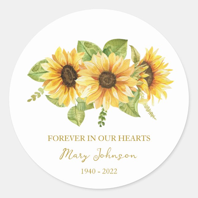Sunflower Memorial Funeral Classic Round Sticker (Front)