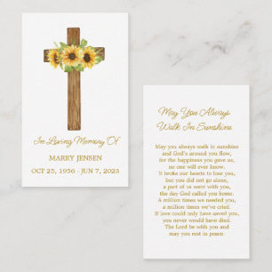 Sunflower Memorial Funeral Prayer Card