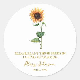 Sunflower Memorial Funeral Seed Packet Classic Round Sticker
