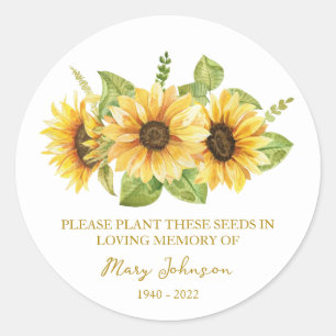 Sunflower Memorial Funeral Seed Packet Classic Round Sticker