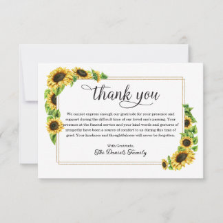 Sunflower Memorial Funeral Thank You Note Card