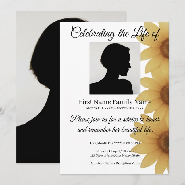 Sunflower memorial invitation (Front/Back)