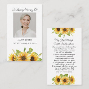 Sunflower Memorial Photo Funeral Prayer Card
