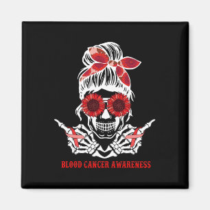 Sunflower Messy Bun Skull Red Ribbon Blood Cancer  Magnet