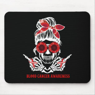 Sunflower Messy Bun Skull Red Ribbon Blood Cancer Mouse Pad