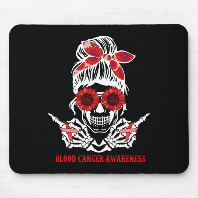 Sunflower Messy Bun Skull Red Ribbon Blood Cancer  Mouse Pad (Front)