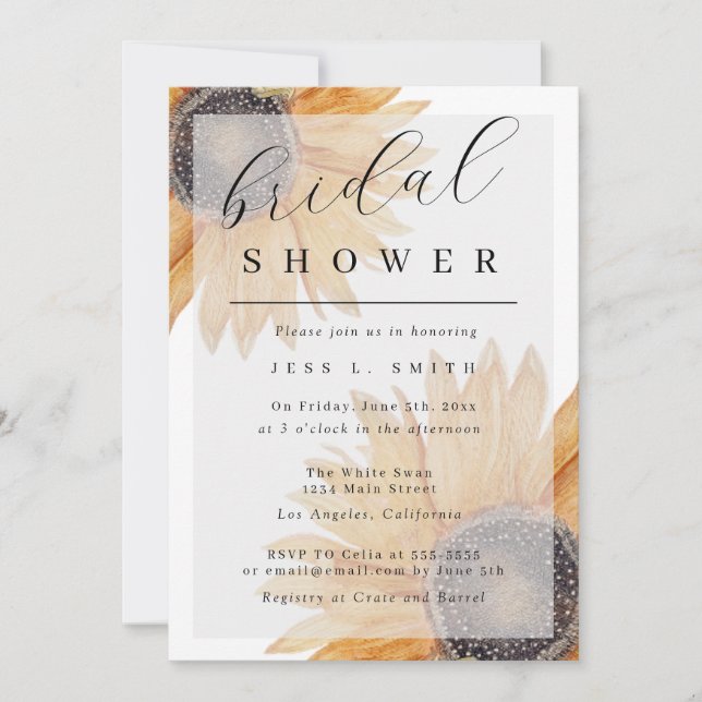 Sunflower Modern Bridal Shower Invitation (Front)