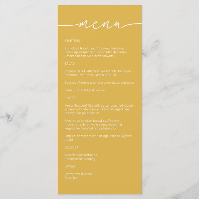 Sunflower • Modern Minimalist Script Wedding Menu (Front)