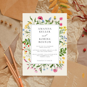 Sunflower Modern Wildflower Elegant Wedding Invitation