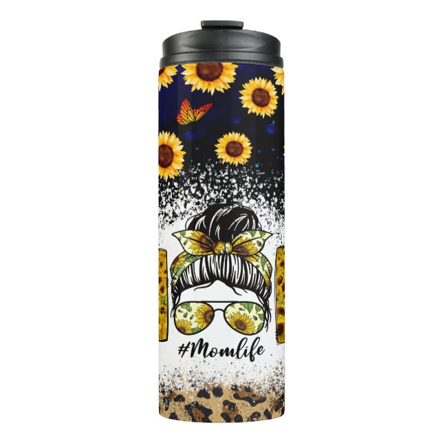 Sunflower Mom Life Design With Butterflies  Thermal Tumbler (Front)