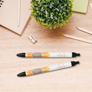 Sunflower Monogram Black Ink Pen