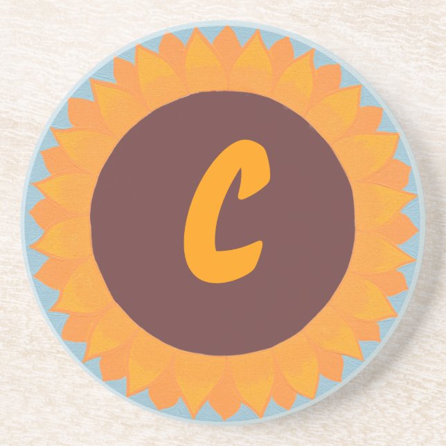 Sunflower Monogram Coasters, Customise Coaster (Front)