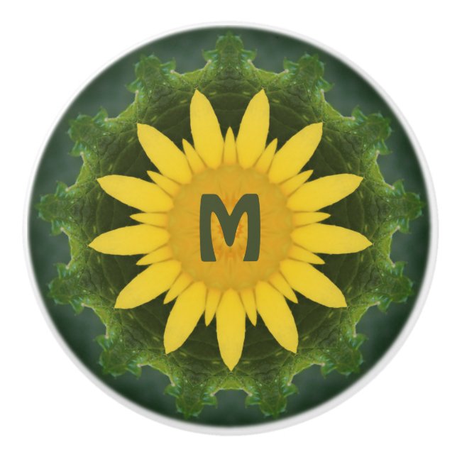 Sunflower Monogram design Ceramic Knob (Front)