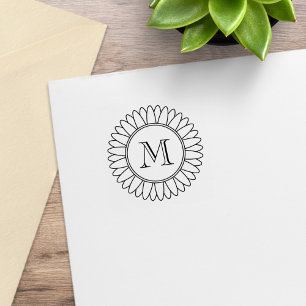 Sunflower Monogram Initial 1x1 Rubber Stamp