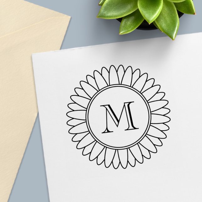 Sunflower Monogram Initial Self-inking Stamp (Creator Uploaded)