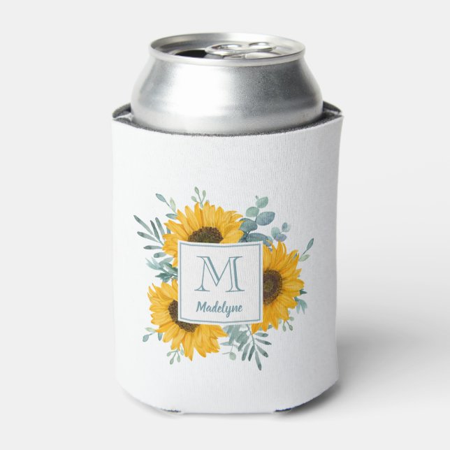 Sunflower Monogram Name Personalised Can Cooler (Can Front)