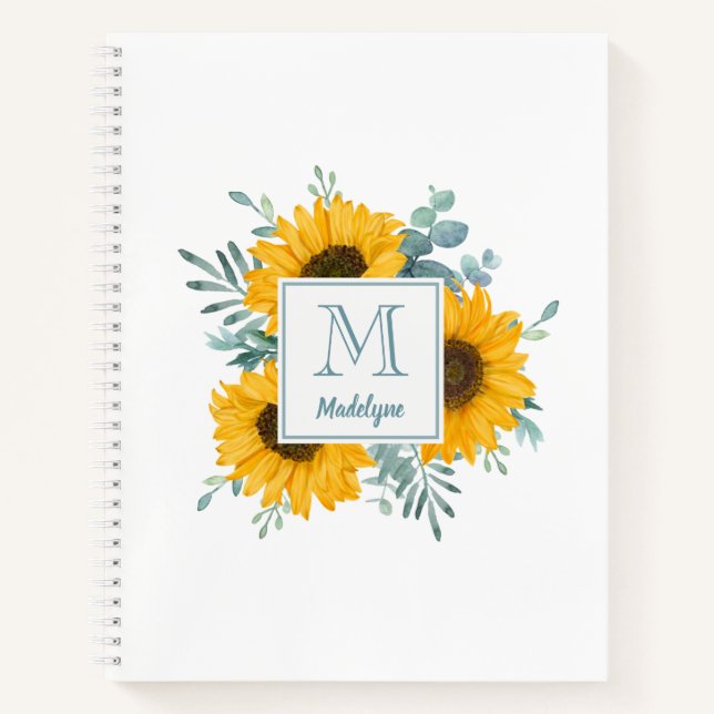 Sunflower Monogram Name Personalised Notebook (Front)