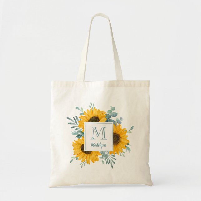 Sunflower Monogram Name Personalized Tote Bag (Front)
